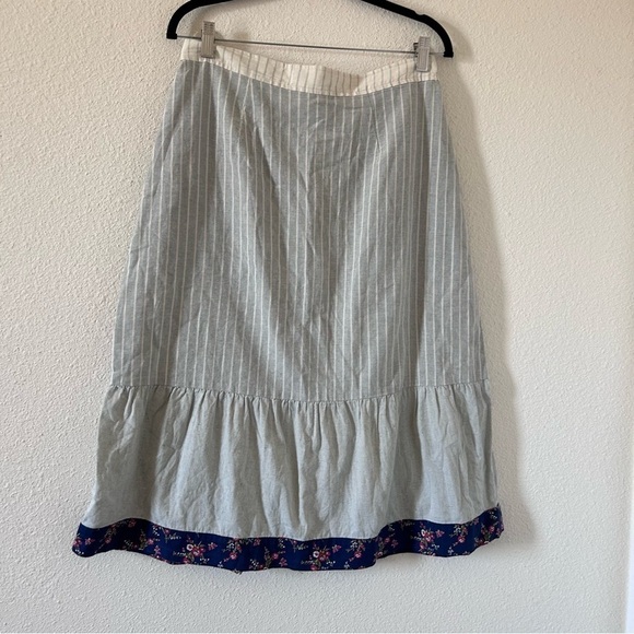 Madewell x The New Denim Project Patchwork Stripe Midi Skirt Sz 6 Beige Blue - Picture 11 of 16